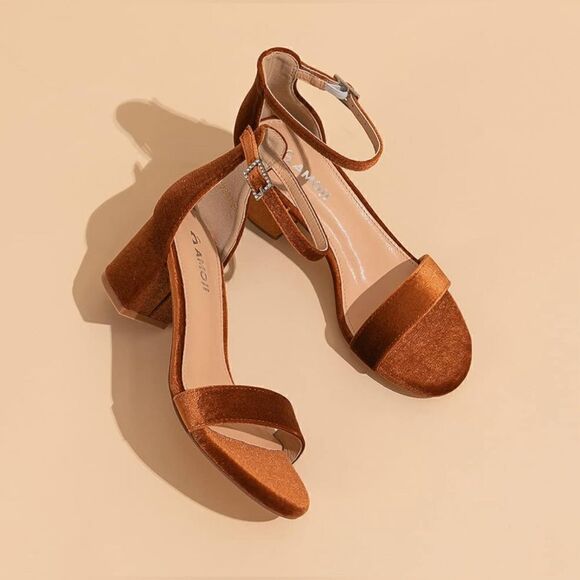 NIB Amoji Brown Velvet Sandals - Picture 3 of 7